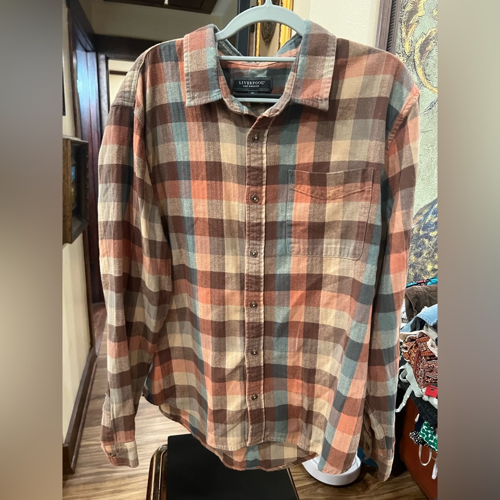 Liverpool Men's Casual Plaid Shirt - Brown and Orange